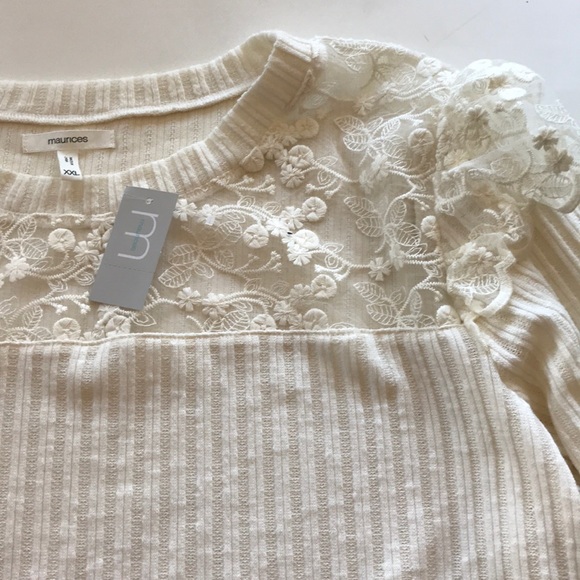 Sz XL Spring Cream Lace Flutter Sleeve - Picture 8 of 16